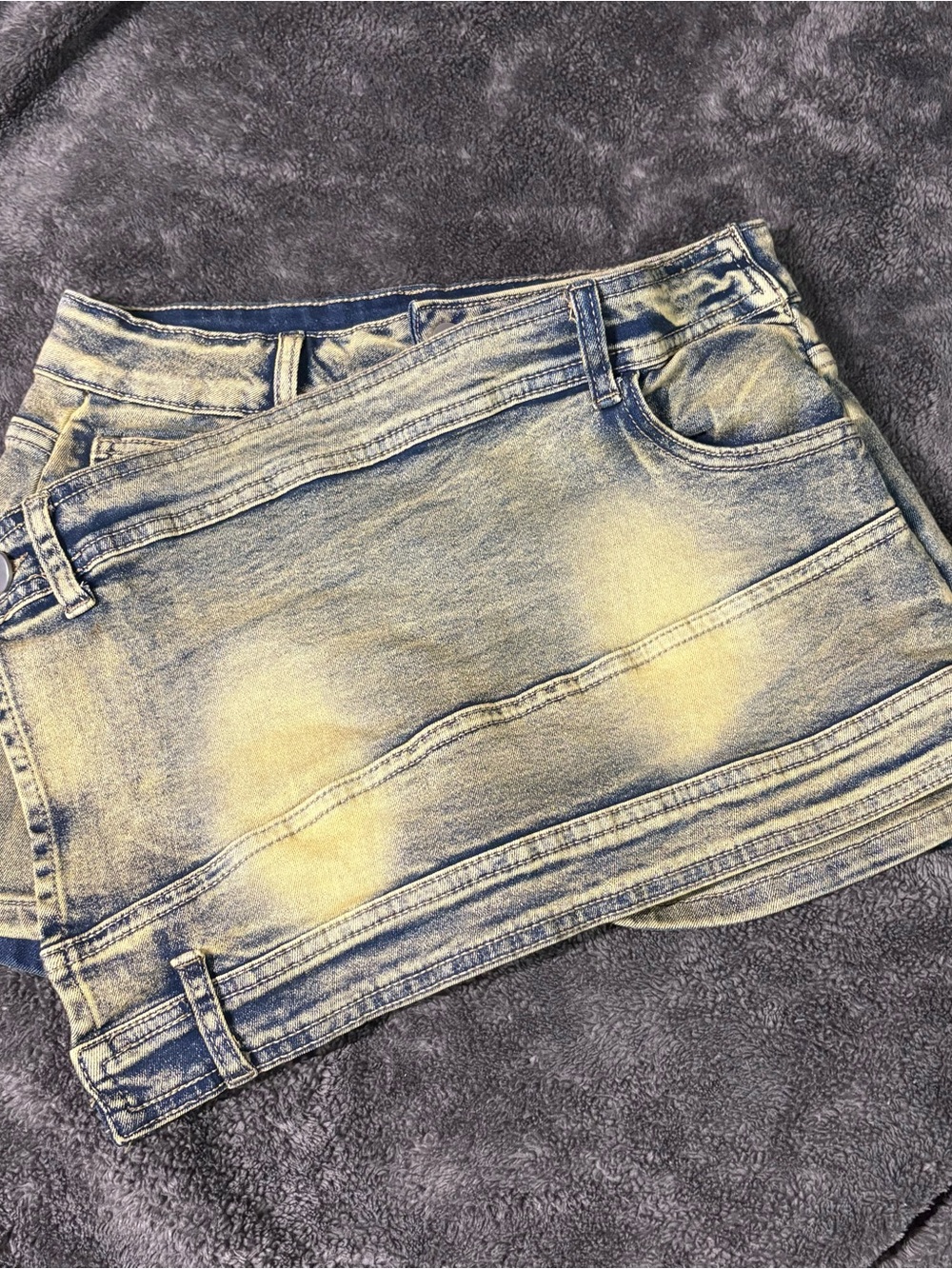 Casuals Blue Denim Mini Skirt with Yellow Wash Accents